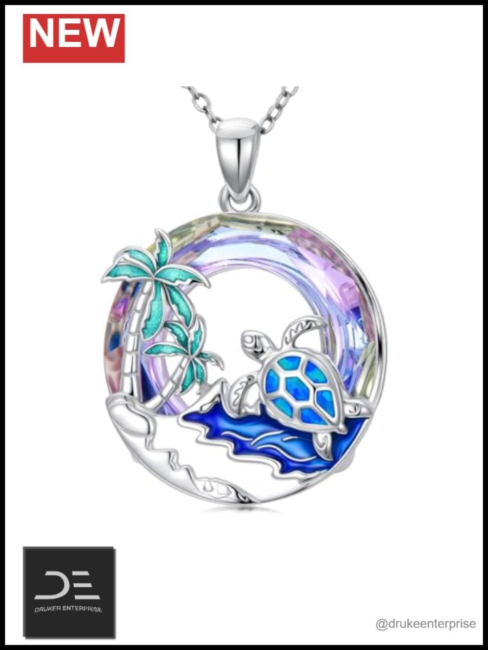 Sterling Silver Sea Turtle Crystal Pendant Necklace Women Gift